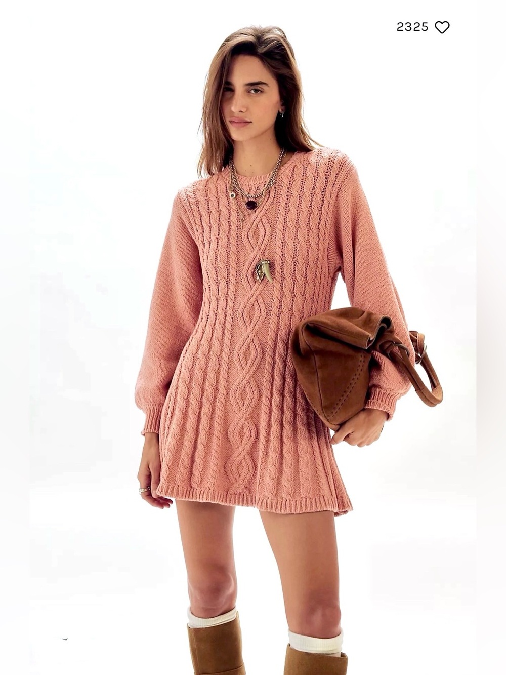 Free People Orla Cable Knit Mini Sweater Dress Pink Size L Large NWT $148